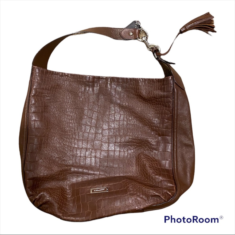 Coach reptile embossed leather shoulder bag